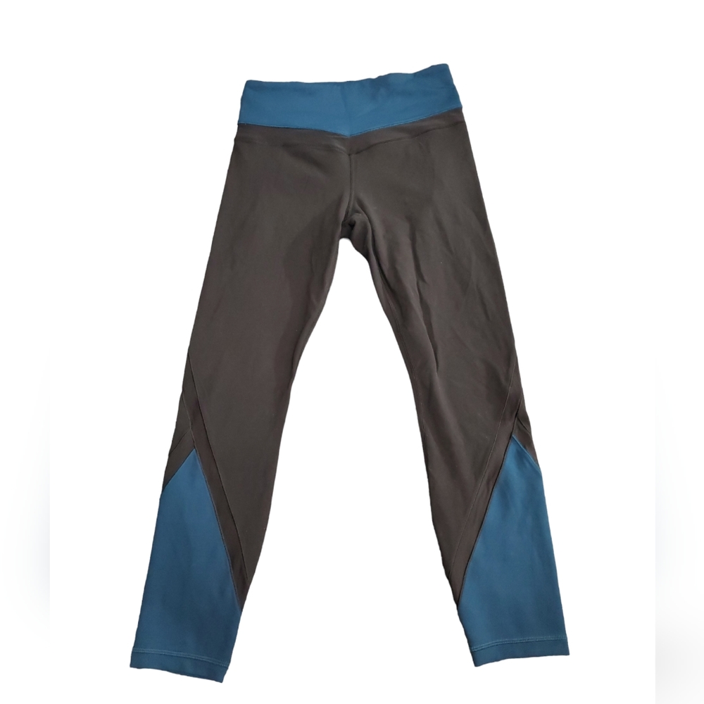 Athleta Blue And Black Leggings With Mesh Detail